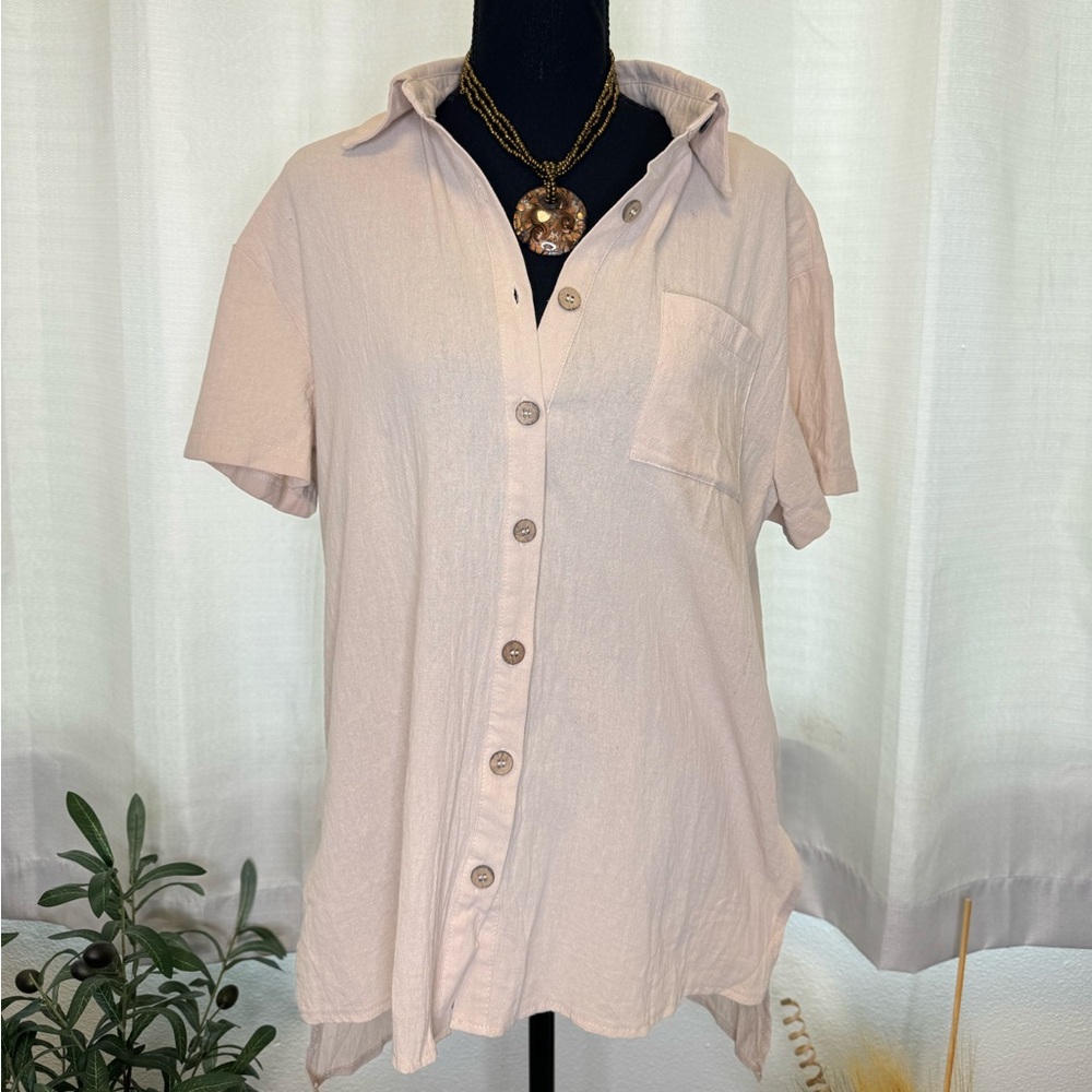 SHEIN Women Simple Solid Color Short Sleeve Shirt Khaki XS